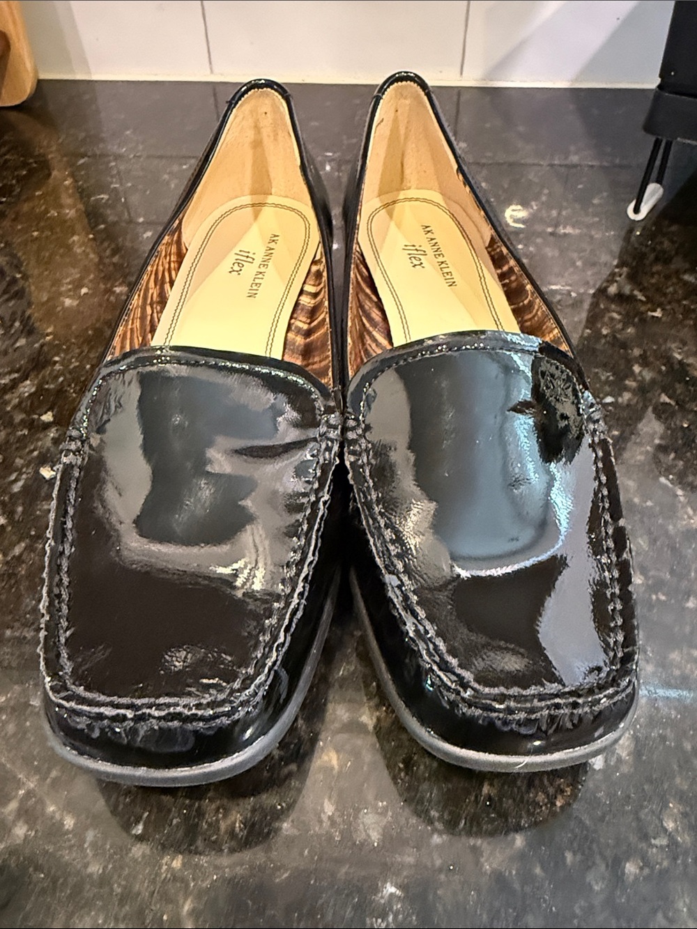 Anne Klein Black Patent Leather Slip-On Loafers